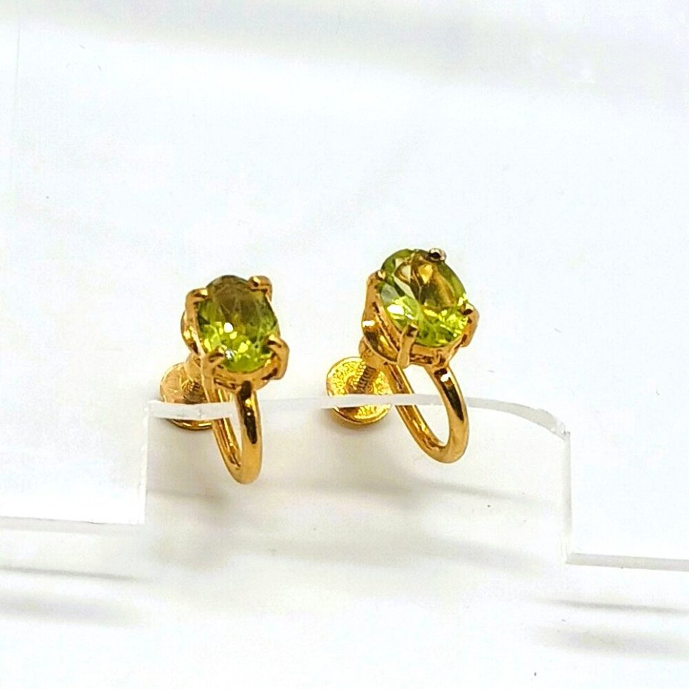 Sterling Silver Green Tourmaline Earrings Dainty 925 Screw Back Fall Jewelry